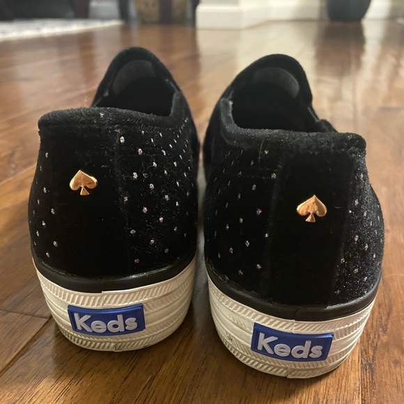 Keds X Kate Spade Double Decker Sneakers Black 8.5 Velvet Glitter Slip On Shoe - Picture 4 of 9